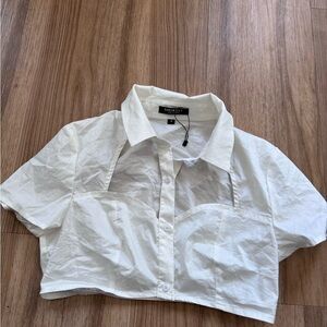 SHEIN White Cropped Button-Up Shirt